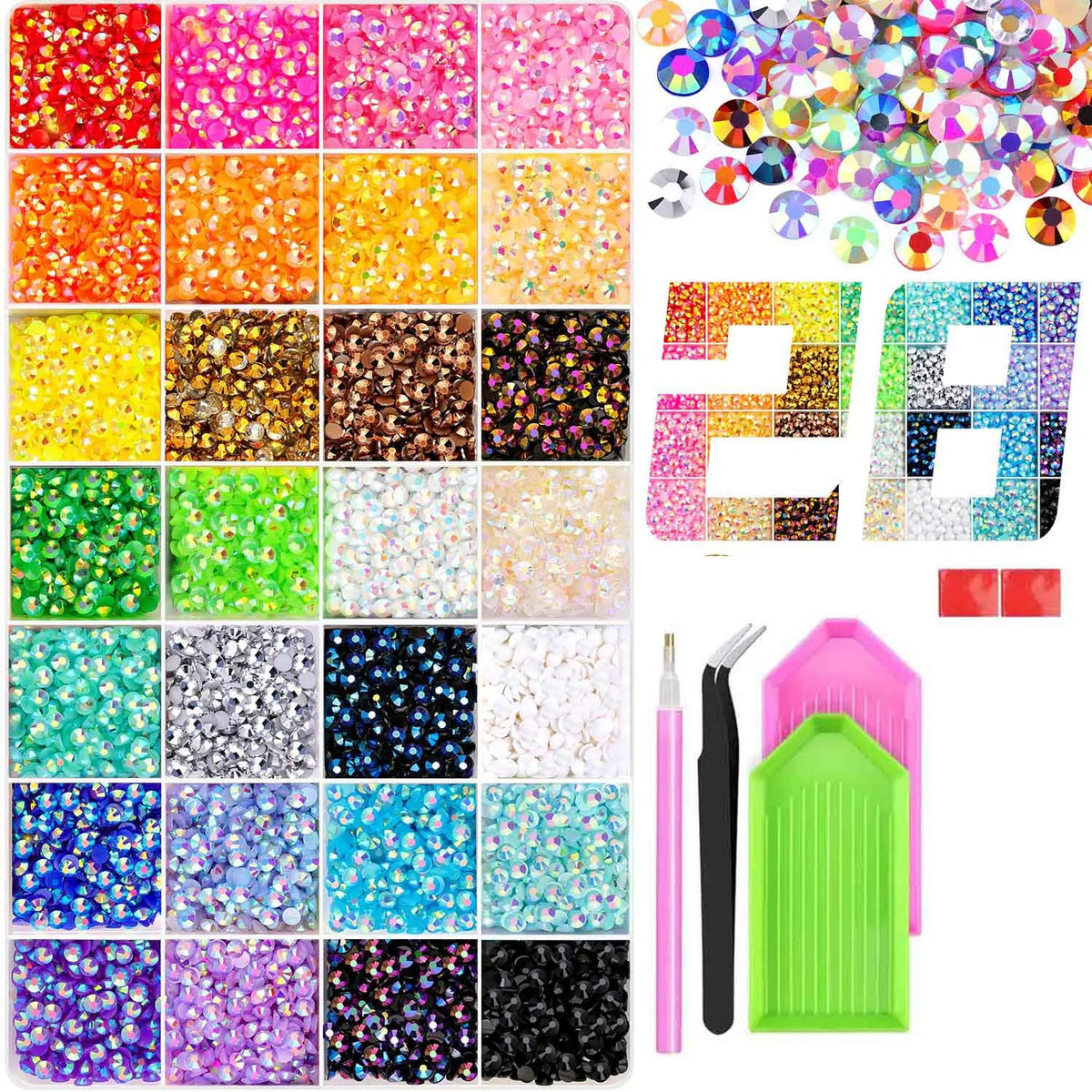 40-Grid Flatback Rhinestone Nail Kit – Gems, Diamonds & Zircon Nail Art Rhinestones PRIMED A4