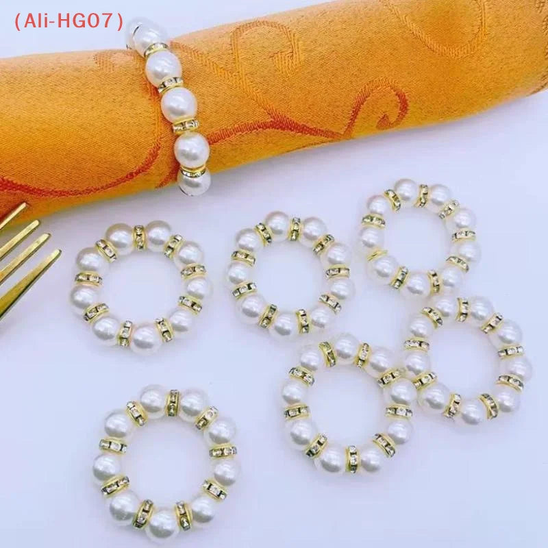 Luxury Beaded Pearl Napkin Rings Gold Holder 4cm | Elegant