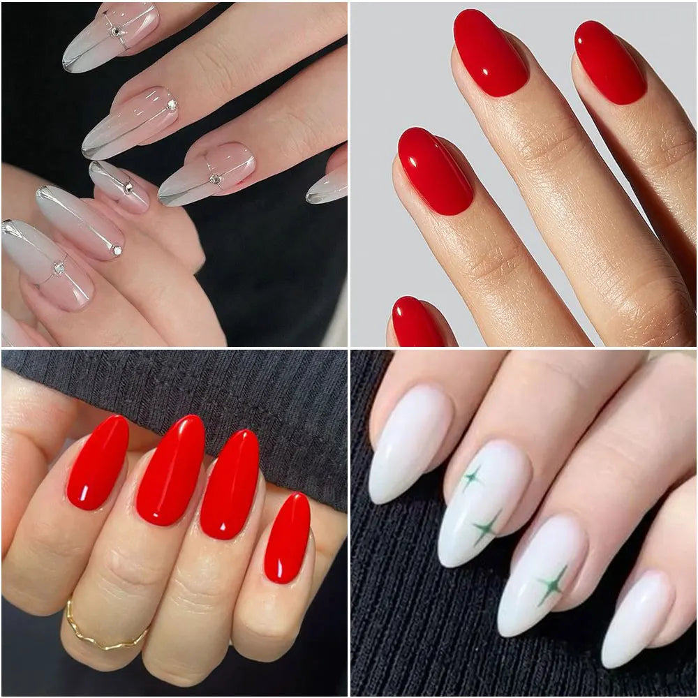 120pcs Glossy French Press On Nails Almond Full Coverage Set