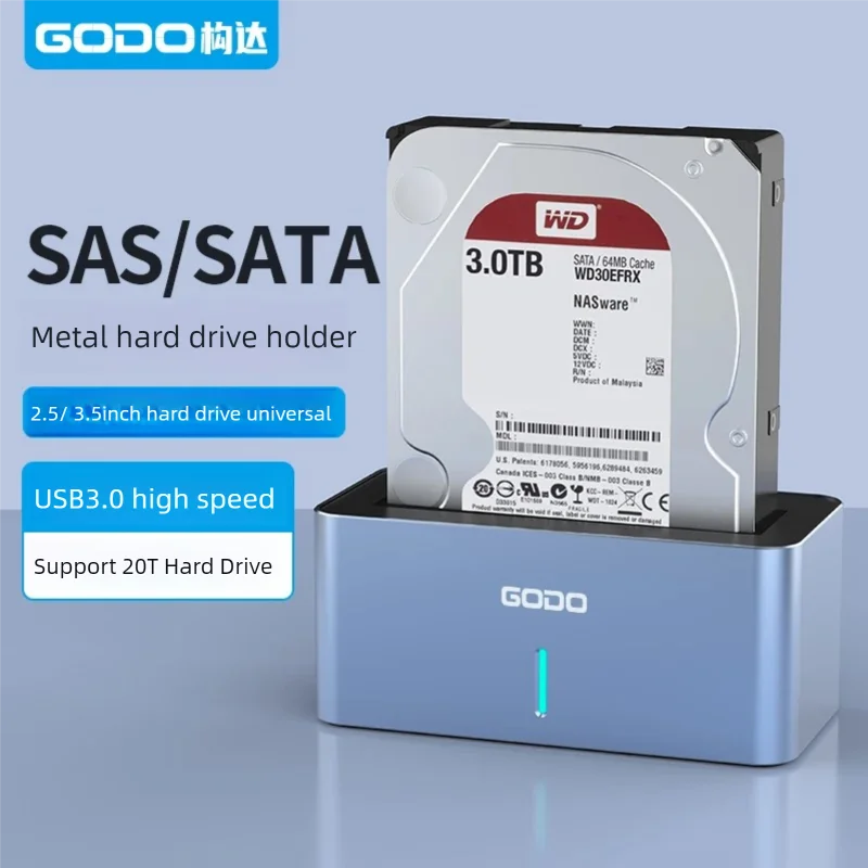GODO USB 3.0 SAS SATA HDD Docking Station 2.5/3.5" 20TB Hard Drive Dock PRIMED