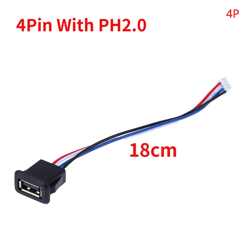 USB 2.0 Female Charging Port Connector with Cable – 2 & 4 Pin