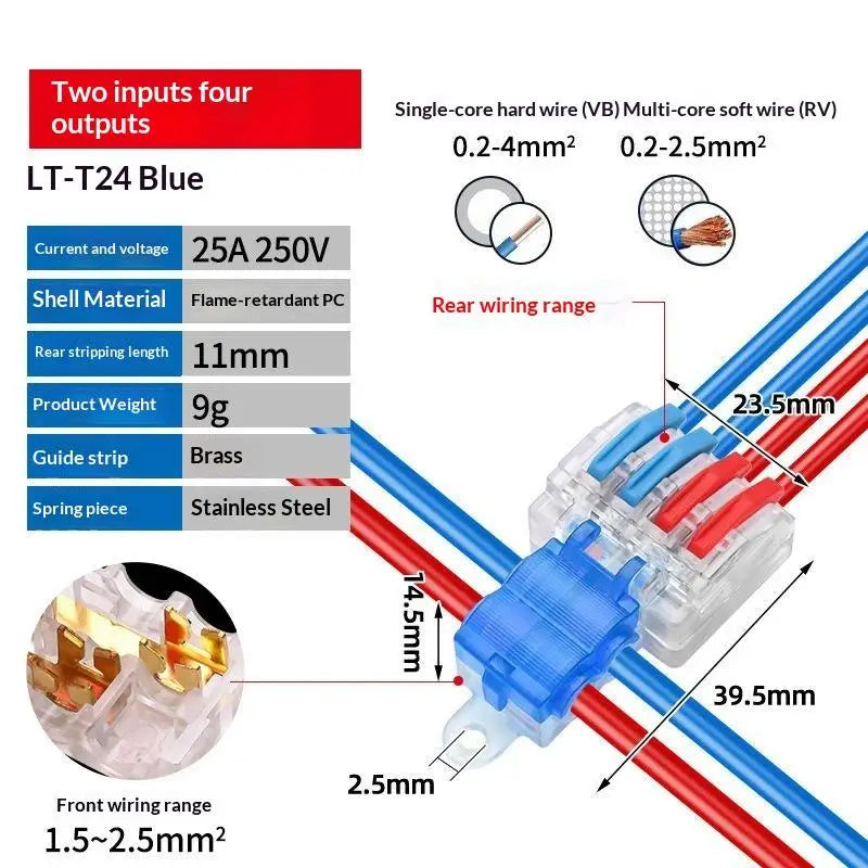 T-Type No-Strip Wire Connector | Quick Branch Terminal Block