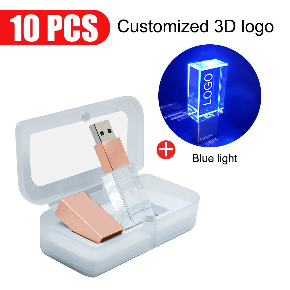 10-Pack 128GB Crystal LED USB Flash Drives | Free Custom Logo USB Flash Drive PRIMED 4GB Rose-Blue-box