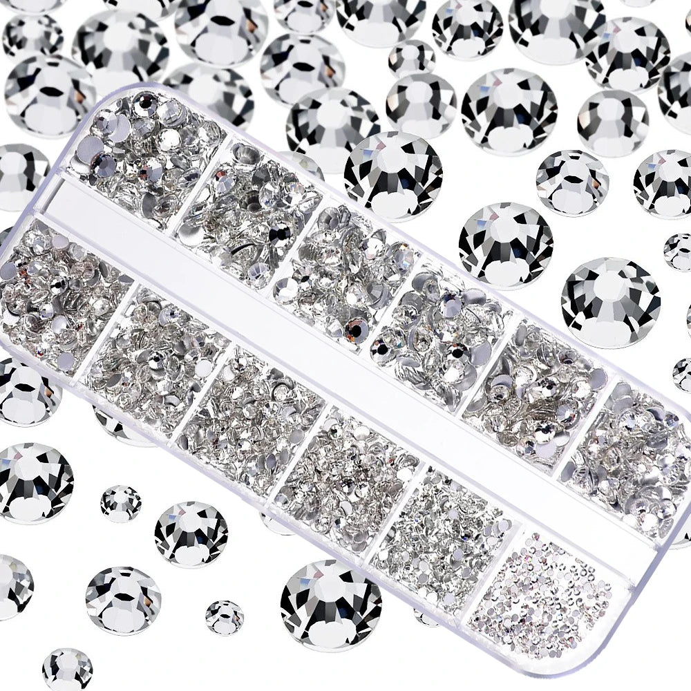 12-Grid 3D Crystal Nail Rhinestones – Mixed Size Gem Set