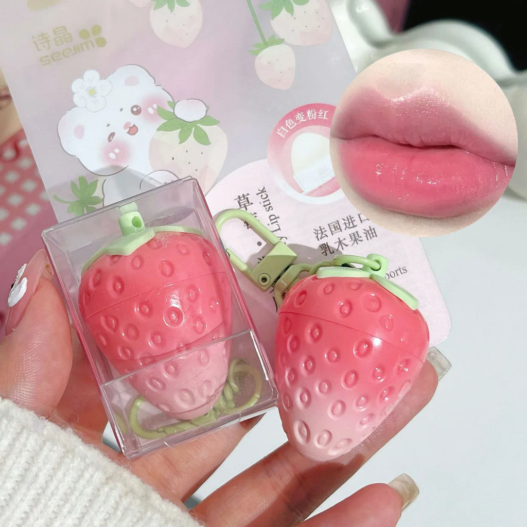 Strawberry Keychain Lip Balm – Color-Changing & Moisturizing