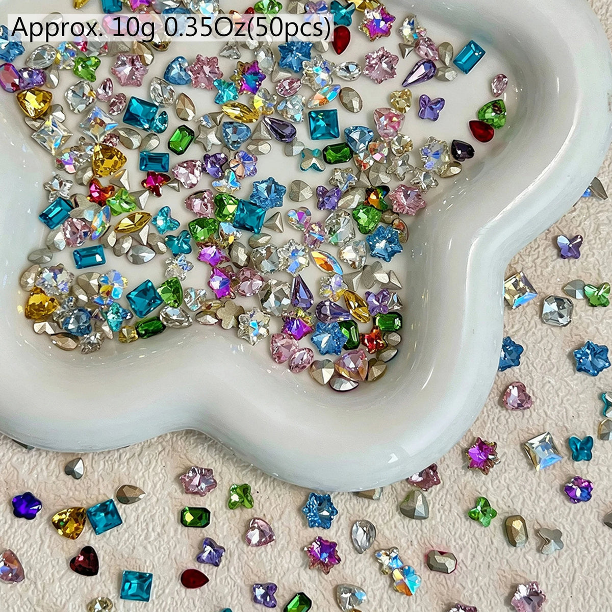 50Pcs Heart-Shaped Nail Rhinestones | 3D Candy Color Gems Nail Art Rhinestones PRIMED S2