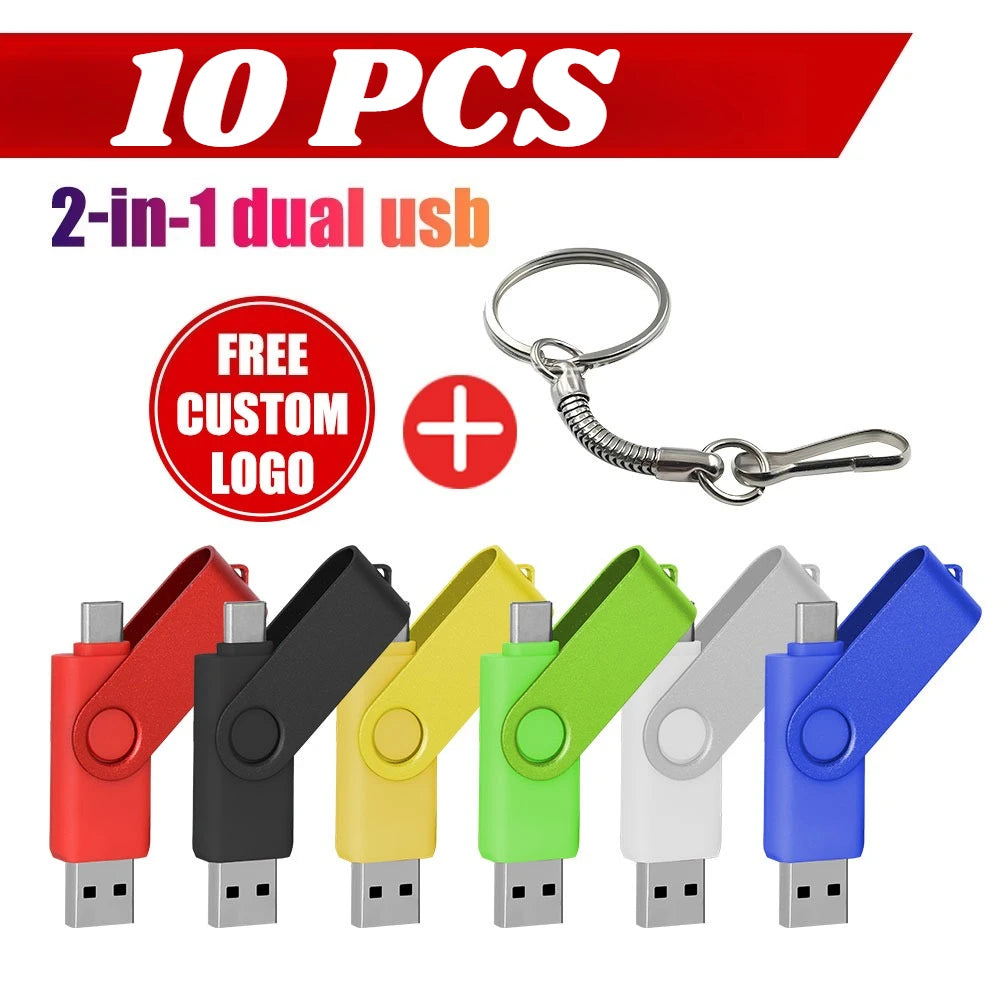 10-Pack 64GB USB-C & USB 2.0 Flash Drives | Custom Logo USB Flash Drive PRIMED 16 GB Mix colors
