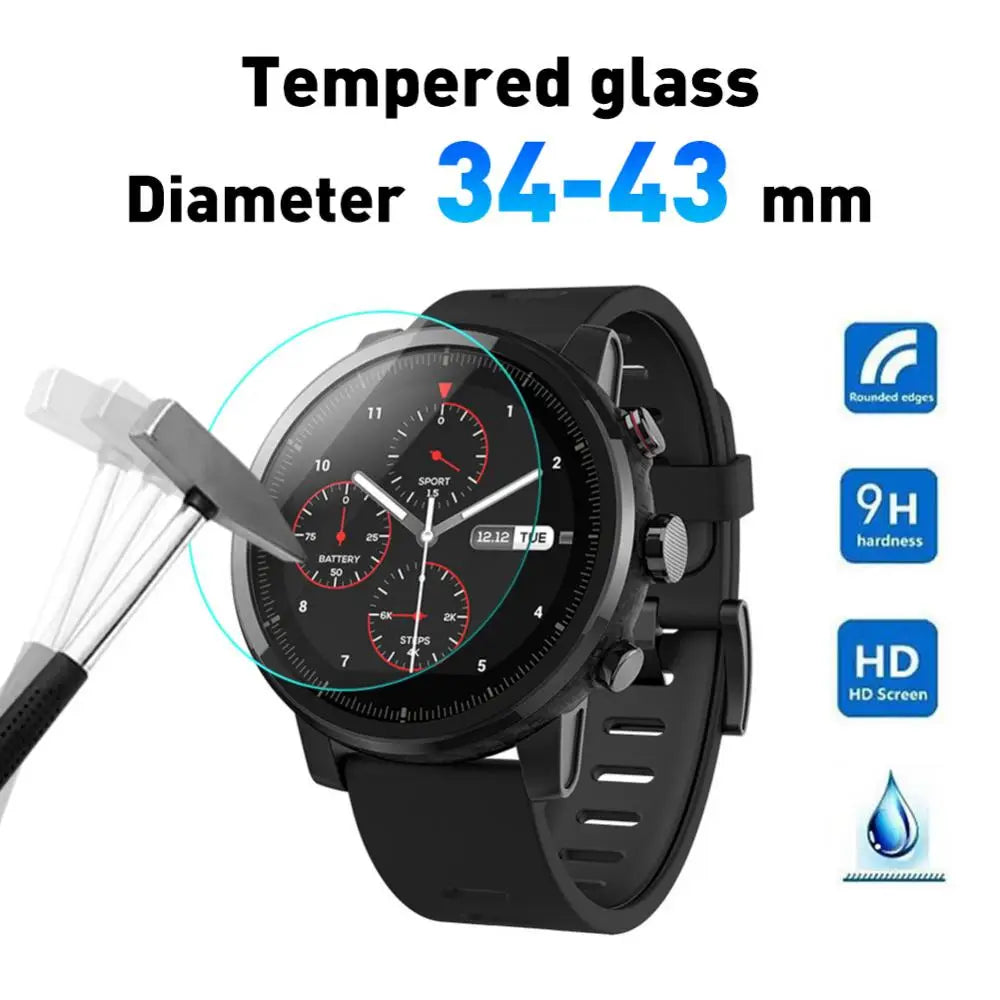 2-Pack Tempered Glass Watch Screen Protector 34–43mm Round Watch Screen Protector PRIMED