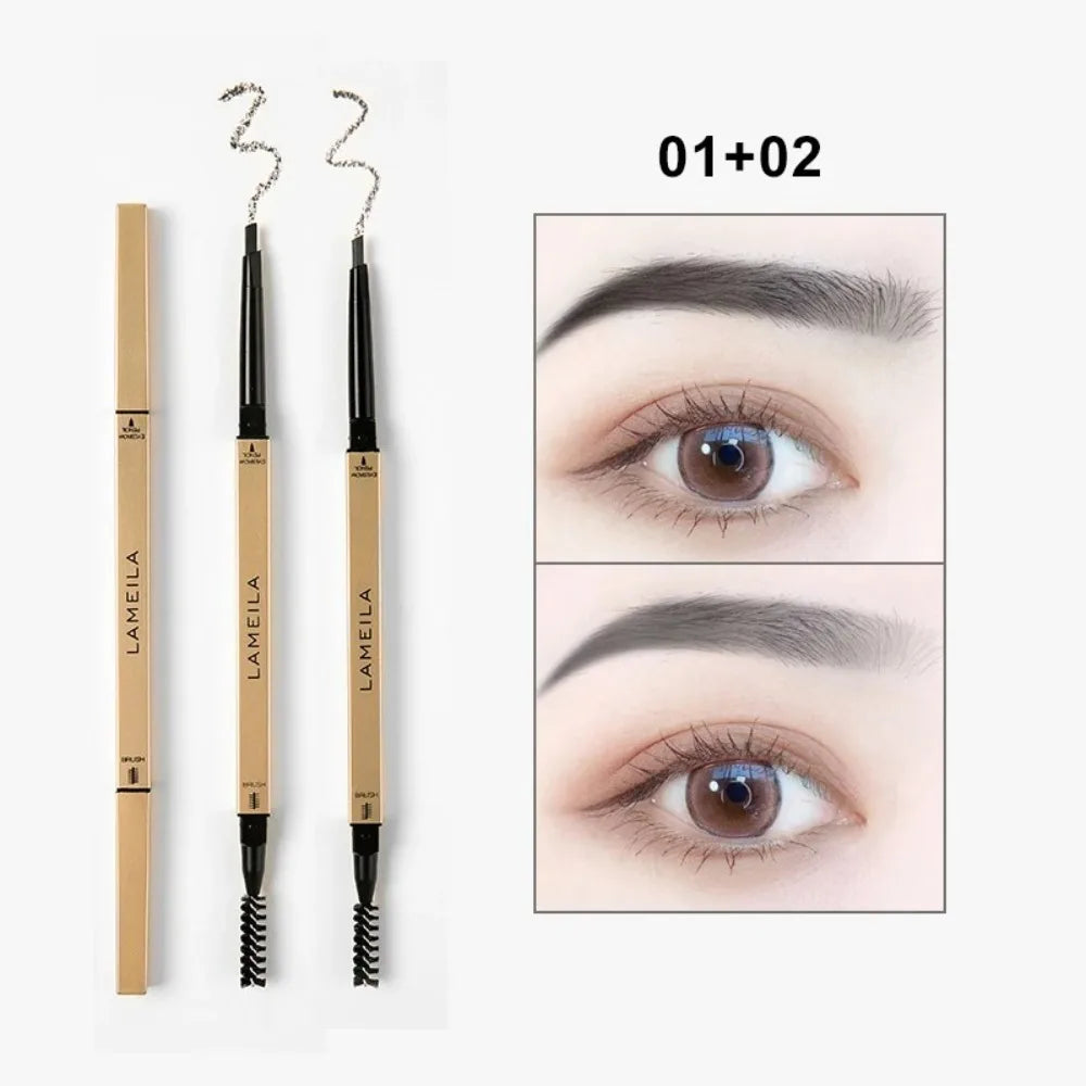 Ultra-Fine Double-Ended Waterproof Eyebrow Pencil – Light Brown Eyebrow Pencil PRIMED 01 Add 02-2Pcs