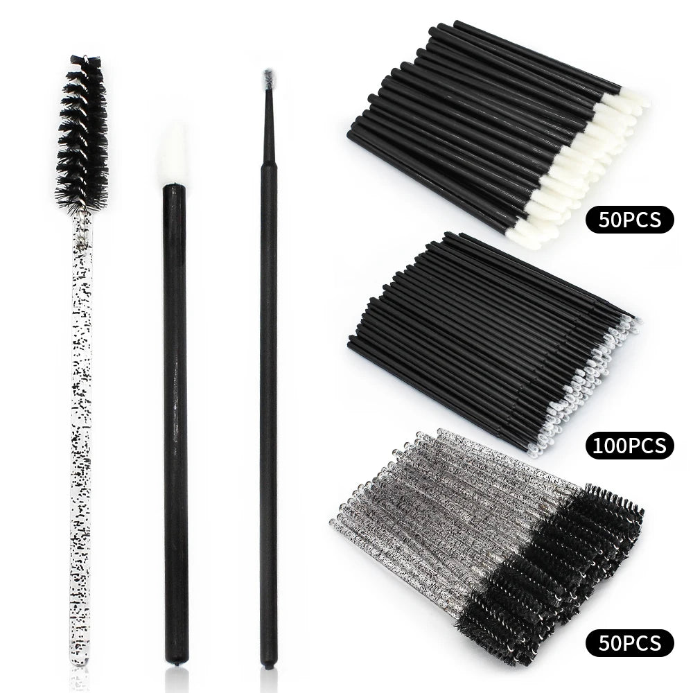 200Pcs Eyelash Extension Microbrush & Lip Brush Kit | Bulk Set Makeup Brush Kit PRIMED black