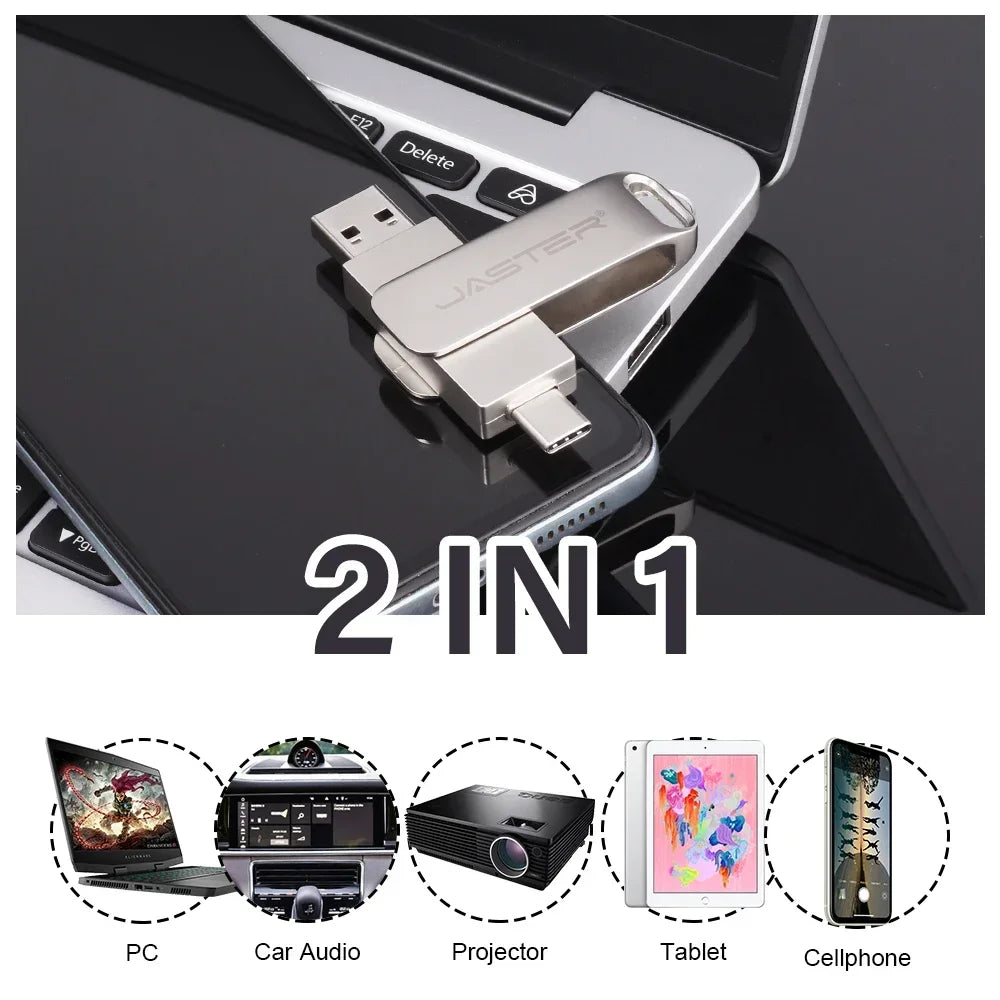 JASTER 2-in-1 Type-C USB Flash Drive 8GB–64GB Metal Stick USB Flash Drive PRIMED
