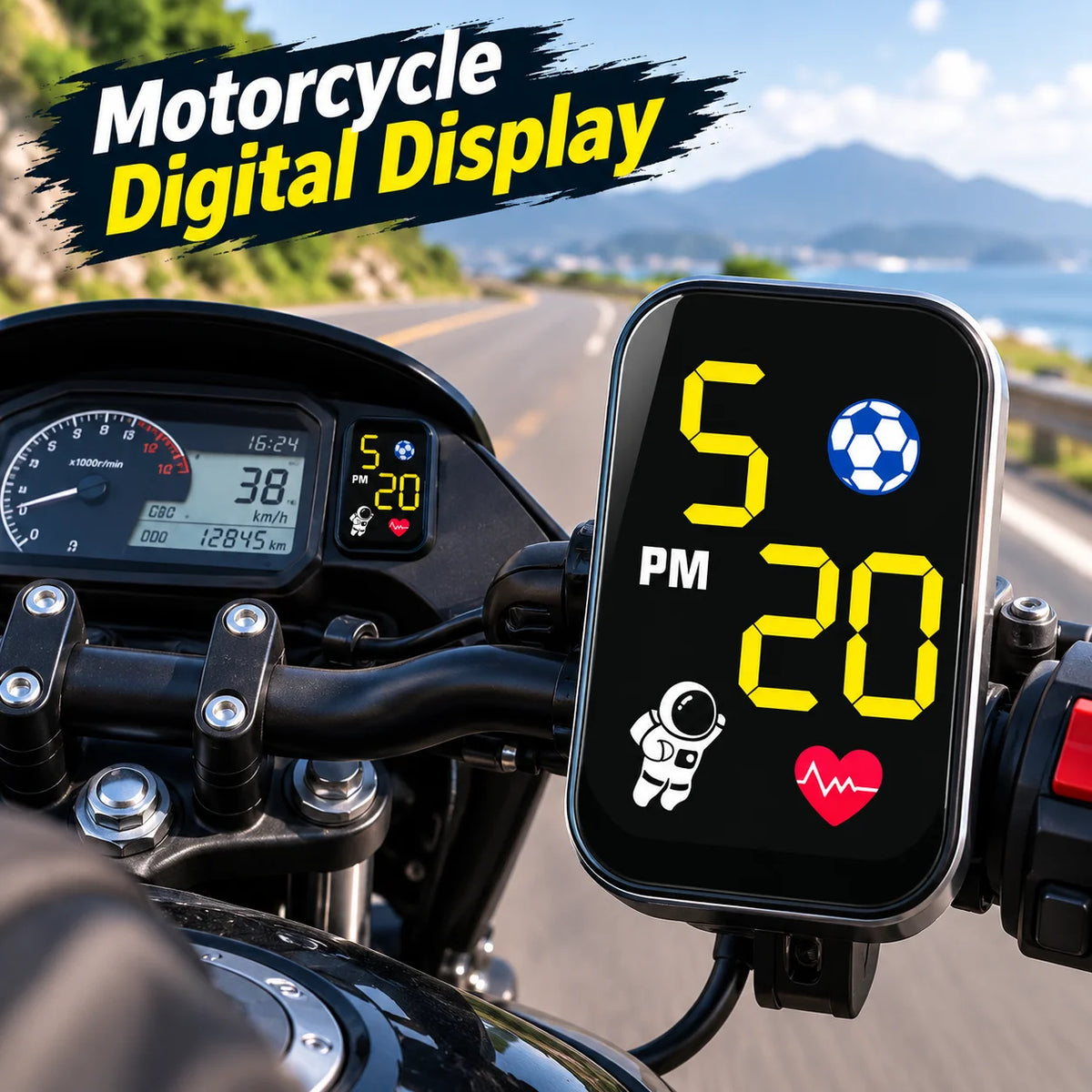 Waterproof Mini Motorcycle Digital Clock LED Dash Mount Watch