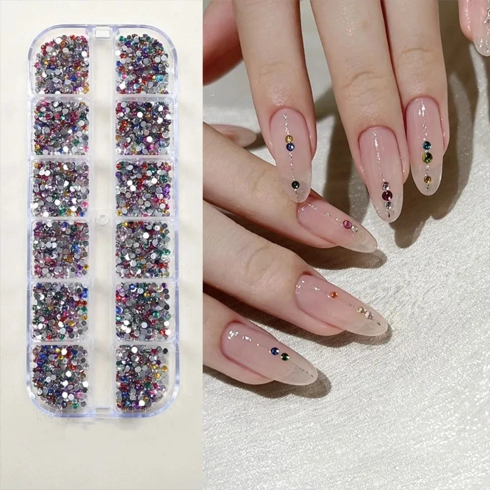 12-Grid Nail Rhinestone Charms – Flatback Crystal Gems Set Nail Art Rhinestones PRIMED 02