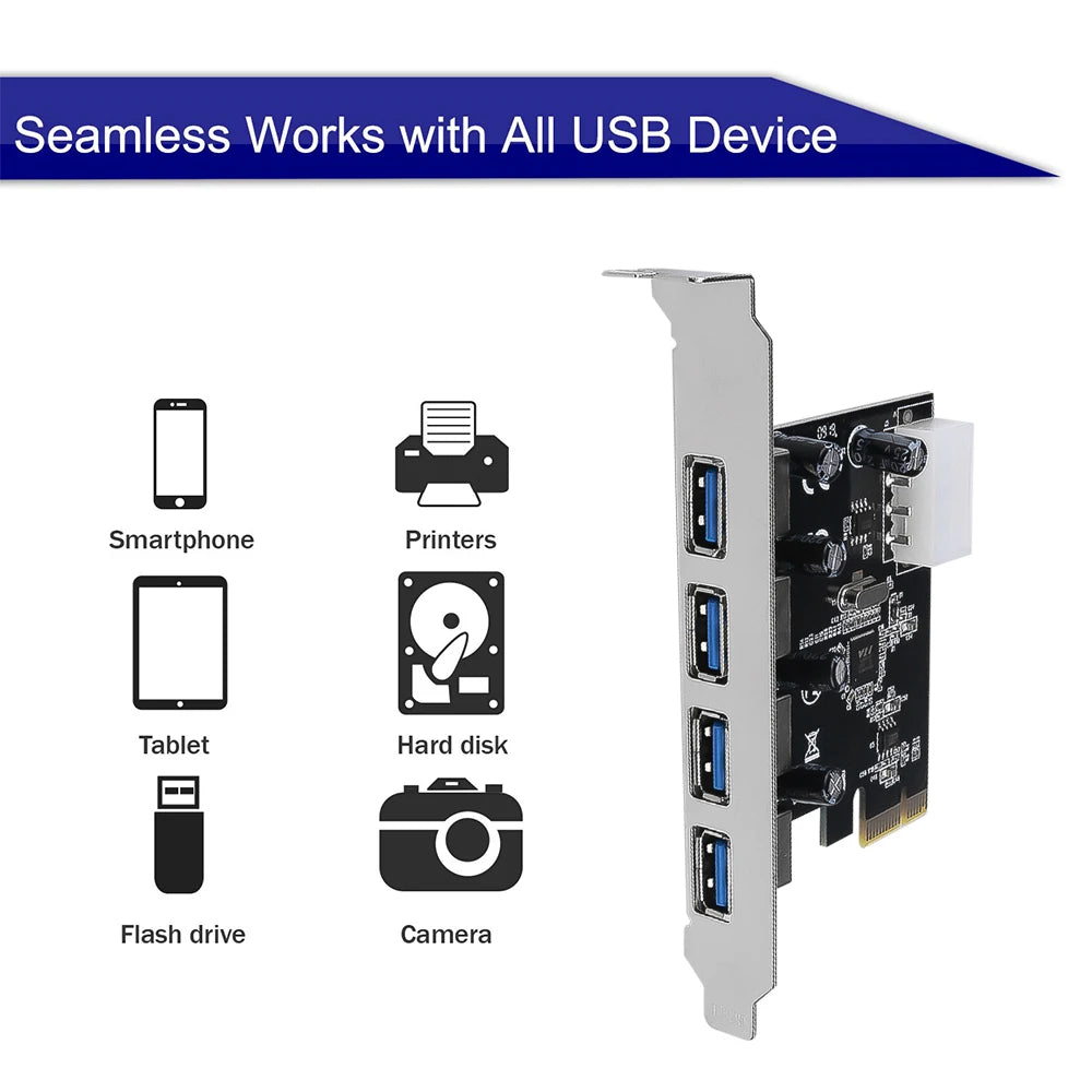 USB 3.0 PCIe Expansion Card – 4-Port 5Gbps PCI Express Adapter