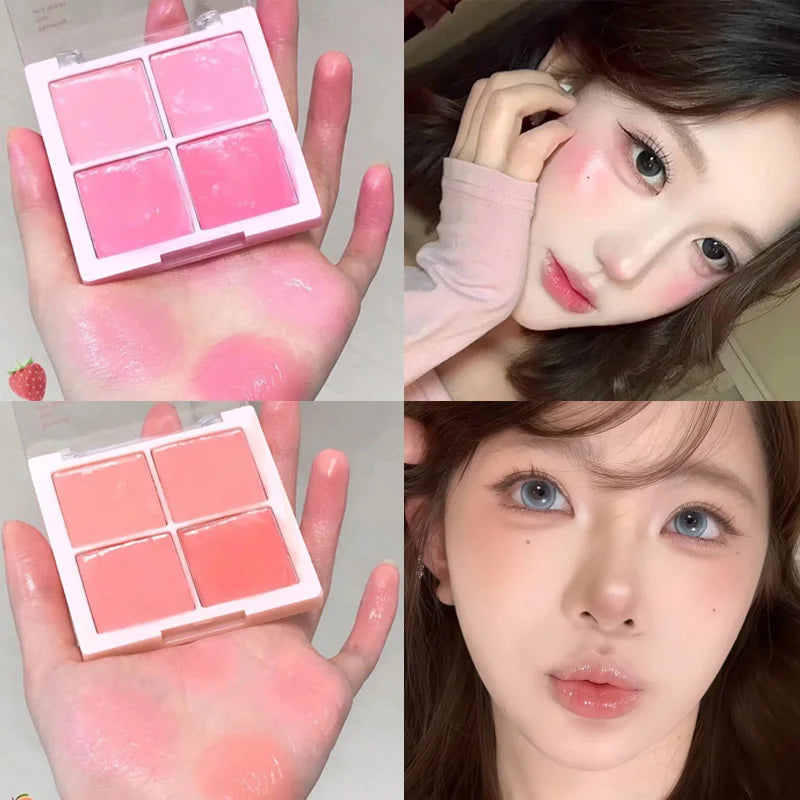 DIKALU 4-Color Cream Blush Palette – Pink Peach Natural Glow Cream Blush Palette PRIMED