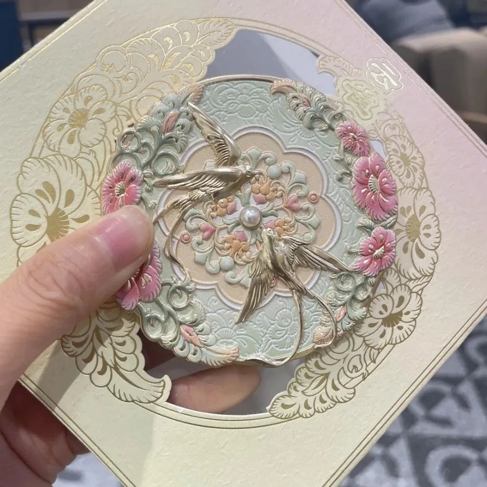 Vintage Chinese Peony Pocket Mirror – Portable Makeup Mirror