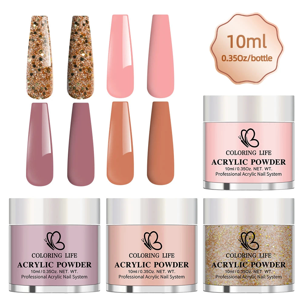 Nail Glitter Crystal Powder Set – Nude Pink Purple Gold 4pc