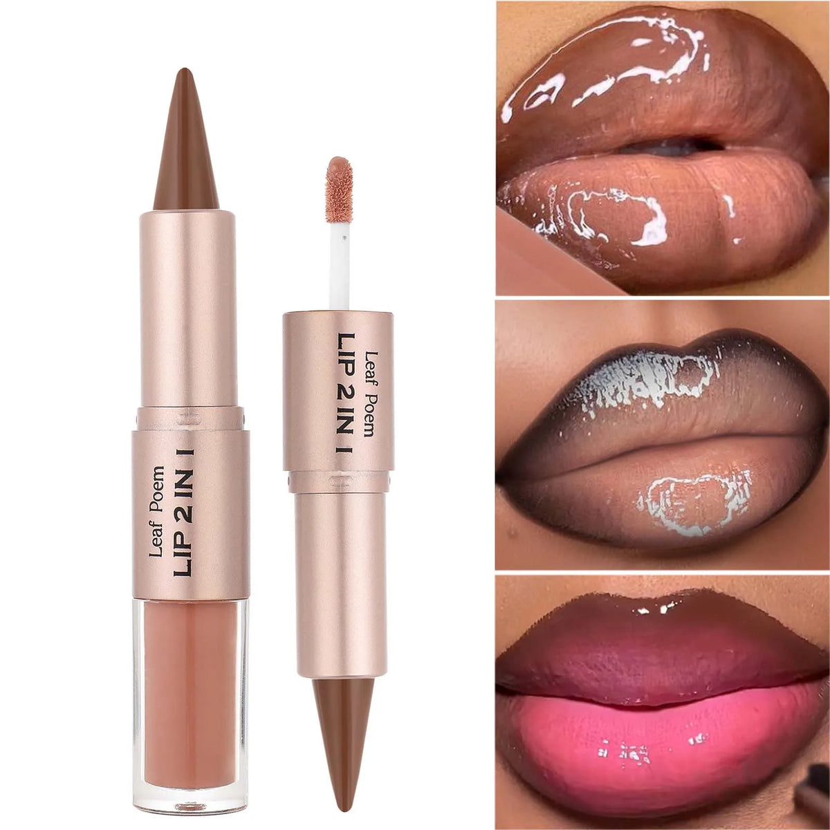 2-in-1 Matte Lip Liner & Mirror Gloss Pencil – Nude Brown Lip Liner Gloss Pen PRIMED