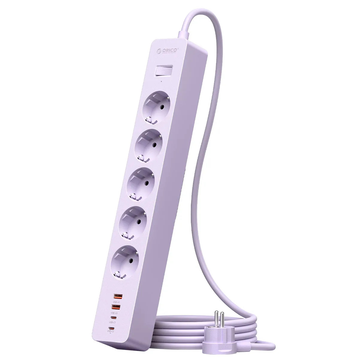 ORICO EU Power Strip 5 Outlets PD 20W USB-C Fast Charger 3M Cord Power Strip Charger PRIMED 1.5M 5A2U2C Purple China Mainland EU Plug