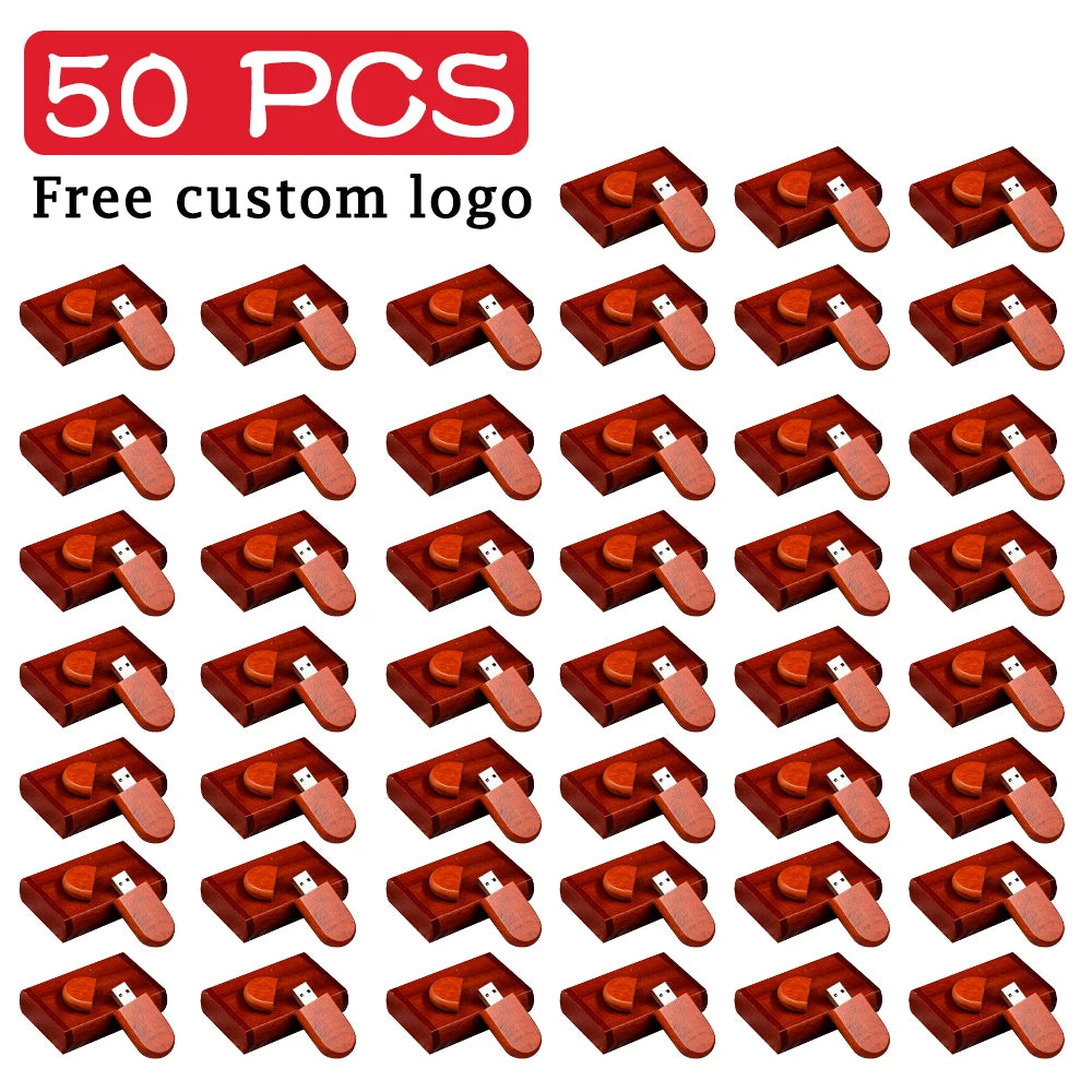 50-Pack Oval Wooden USB 2.0 Flash Drives | Free Custom Logo USB Flash Drive PRIMED 128 GB Rose wood With box