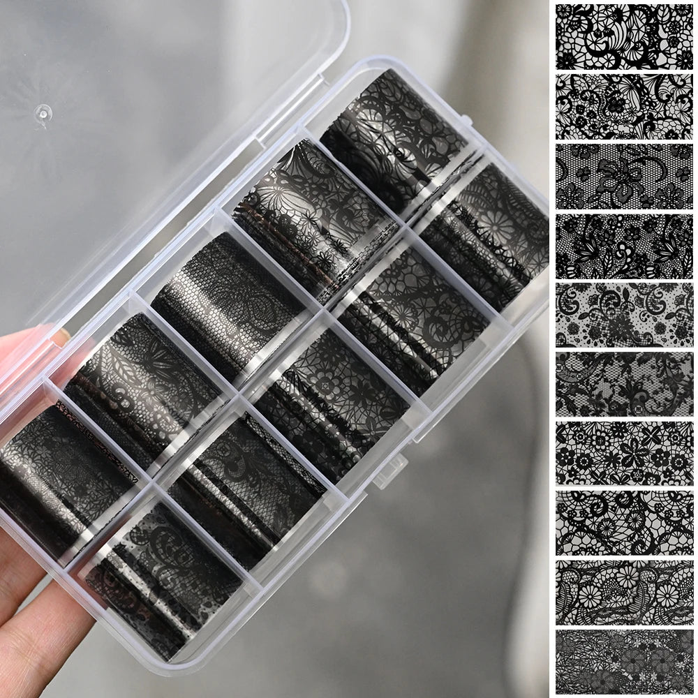 10 Rolls Nail Transfer Foil – Lace Flower & Starry Sky Stickers