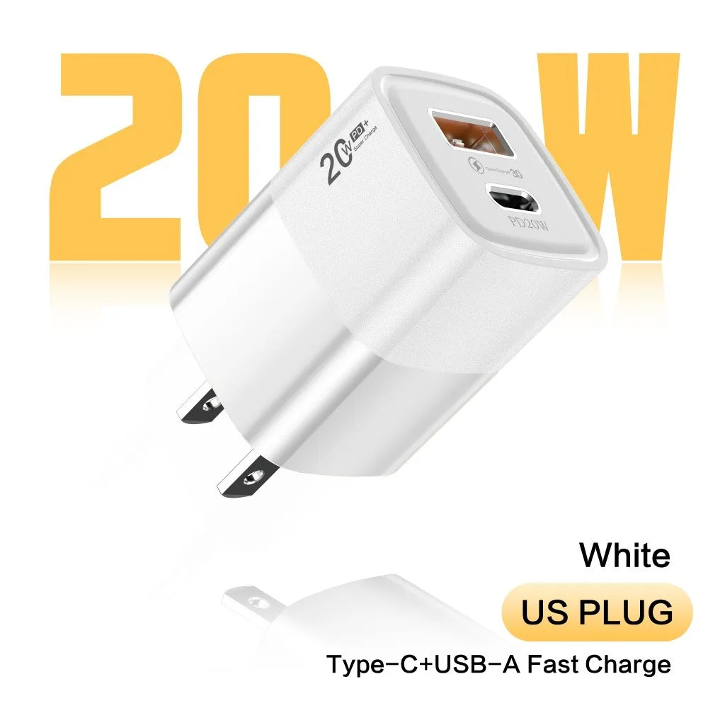 PD 20W USB-C Wall Charger Quick Charge 3.0 EU/US Plug USB-C Wall Charger PRIMED White US Plug