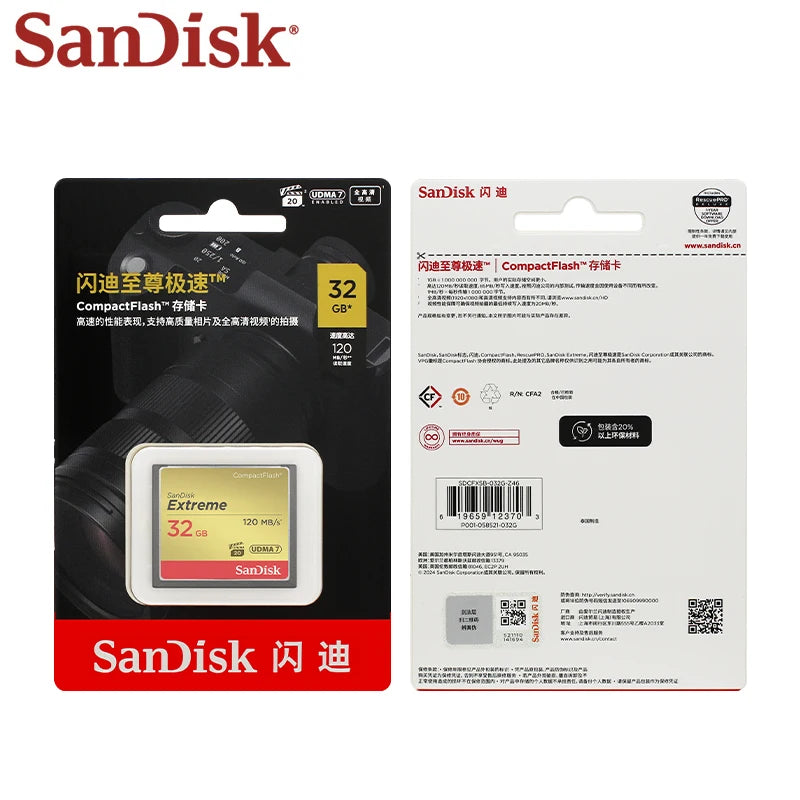 SanDisk Extreme CF Card 32/64/128GB UDMA-7 Up to 120MB/s CompactFlash Memory Card PRIMED