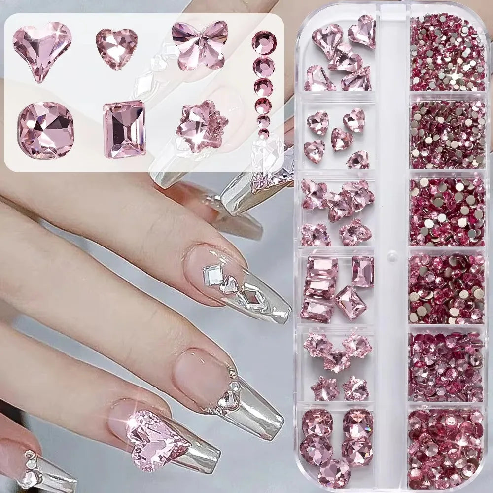 12-Grid 3D Nail Art Rhinestones – Mixed Glass Charms DIY