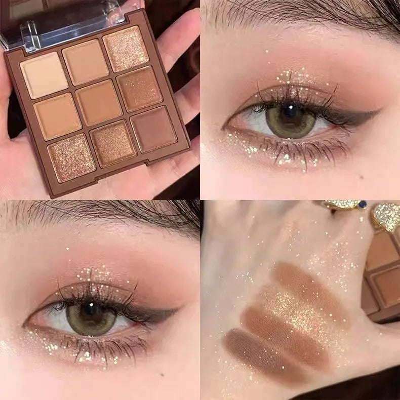 9-Color Glitter Eyeshadow Palette | Shimmer Matte Waterproof Eyeshadow Palette PRIMED