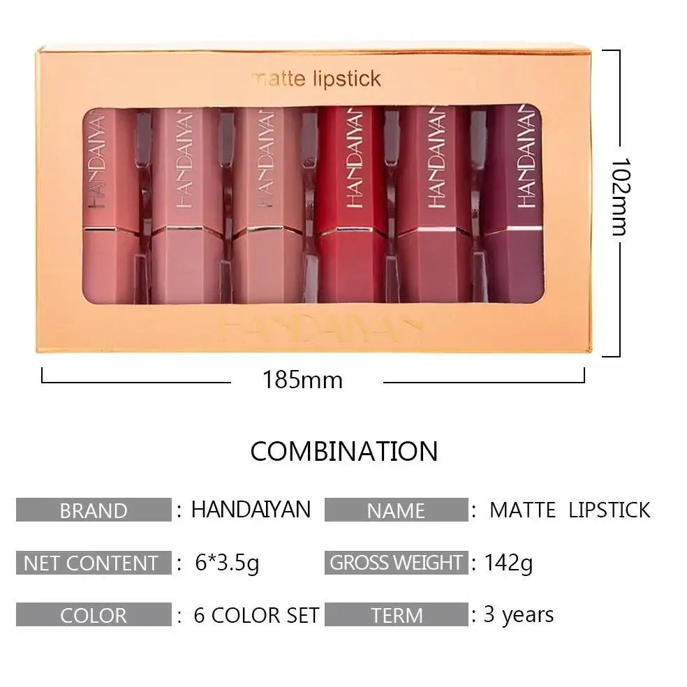 Handaiyan 6-Pc Matte Velvet Nude Lipstick Set – Waterproof Lipstick Set PRIMED