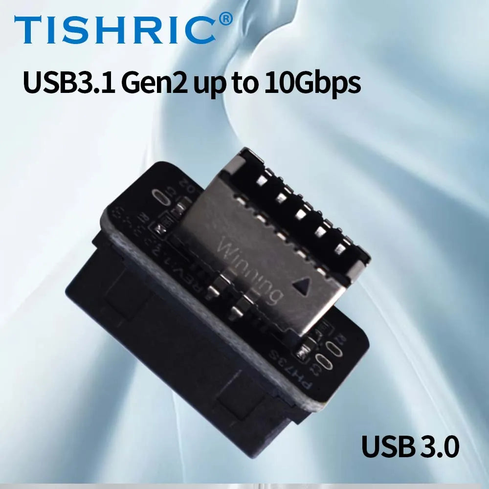 TISHRIC USB 3.0 19/20-Pin to Type-E Adapter – 10Gbps USB Header Adapter PRIMED