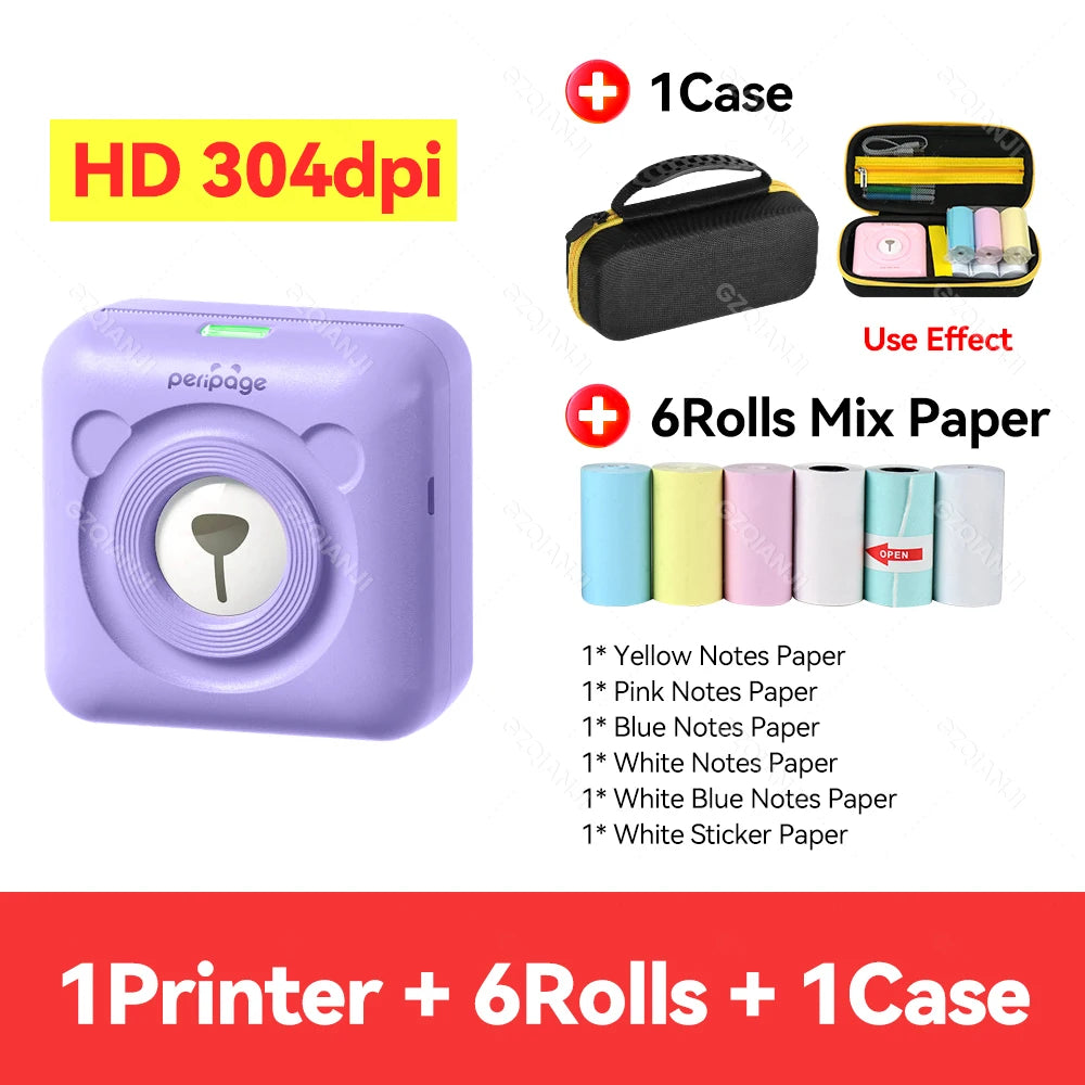 PeriPage A6 Portable Bluetooth Thermal Printer + Carry Bag Portable Thermal Printer PRIMED PE 1Case 6Group