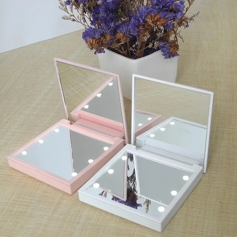 LED Foldable Compact Makeup Mirror – 6 LED Pocket Mirror LED Compact Mirror PRIMED