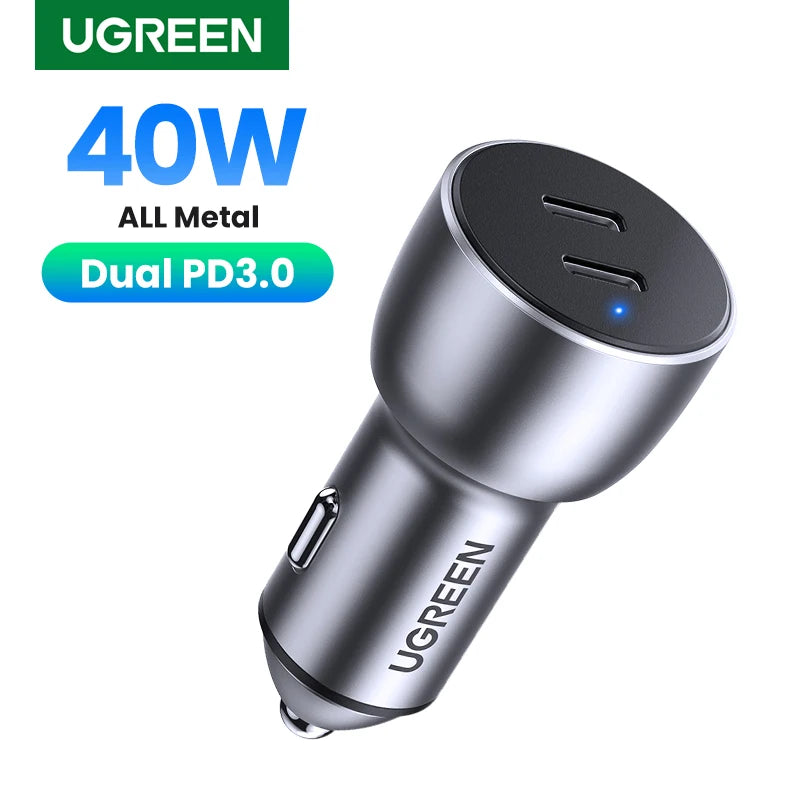 Ugreen 36W USB-C PD QC 4.0 Fast Car Charger – Dual Port Car Charger PRIMED