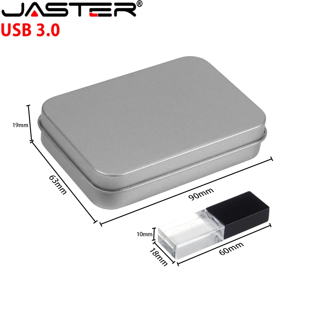 JASTER Crystal USB 3.0 Flash Drive 4GB–128GB Transparent Glass USB Flash Drive PRIMED