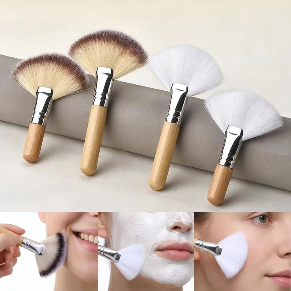 Mini Fan Makeup Brush – Soft Bristles & Wood Handle