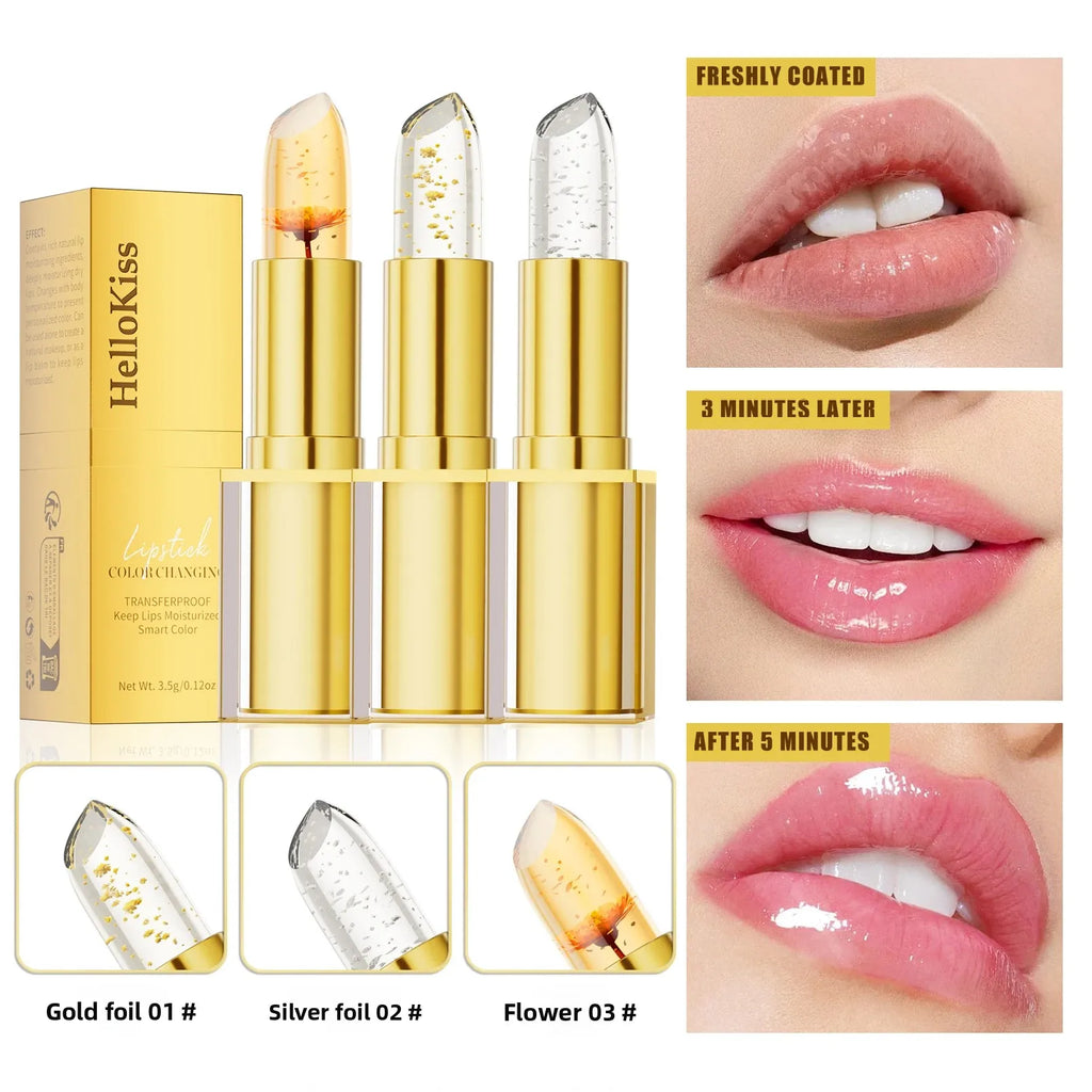 Hello Kiss Gold Foil Color-Change Plumping Lip Balm | Vegan Color Change Lip Balm PRIMED