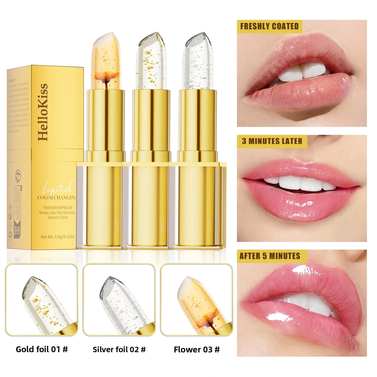 Hello Kiss Gold Foil Color-Change Plumping Lip Balm | Vegan Color Change Lip Balm PRIMED