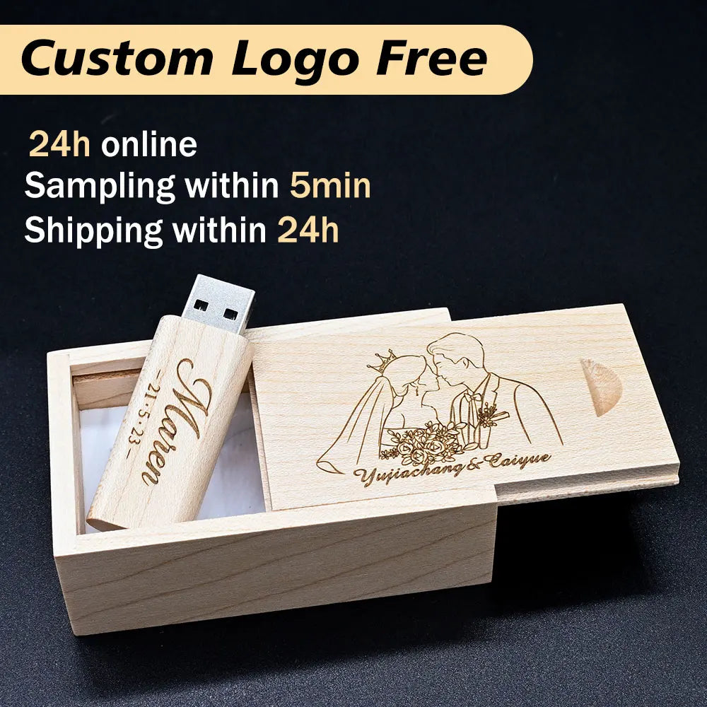 Wooden USB Flash Drive Custom Logo | 4GB–128GB Gift