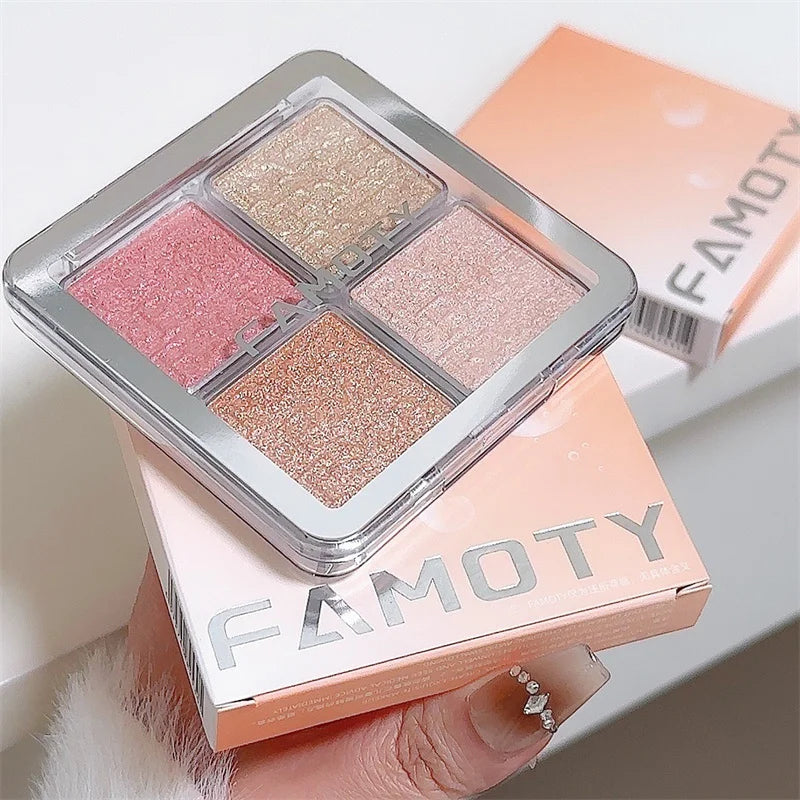 3D Embossed 4-Color Highlighter Palette | Shimmer Glow Powder Highlighter Palette PRIMED