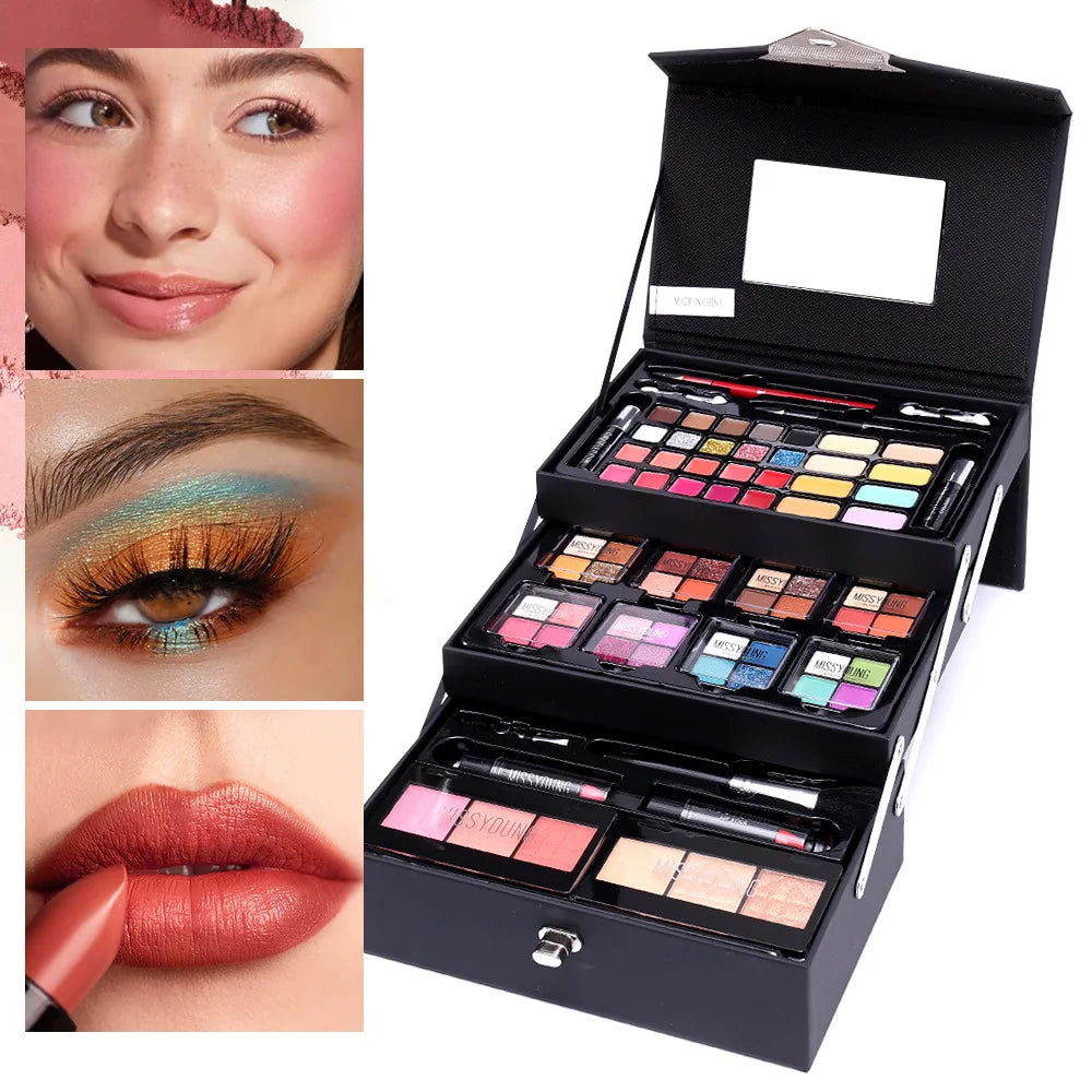 Women's Full Makeup Gift Set – Eyeshadow, Lipstick & Brushes
