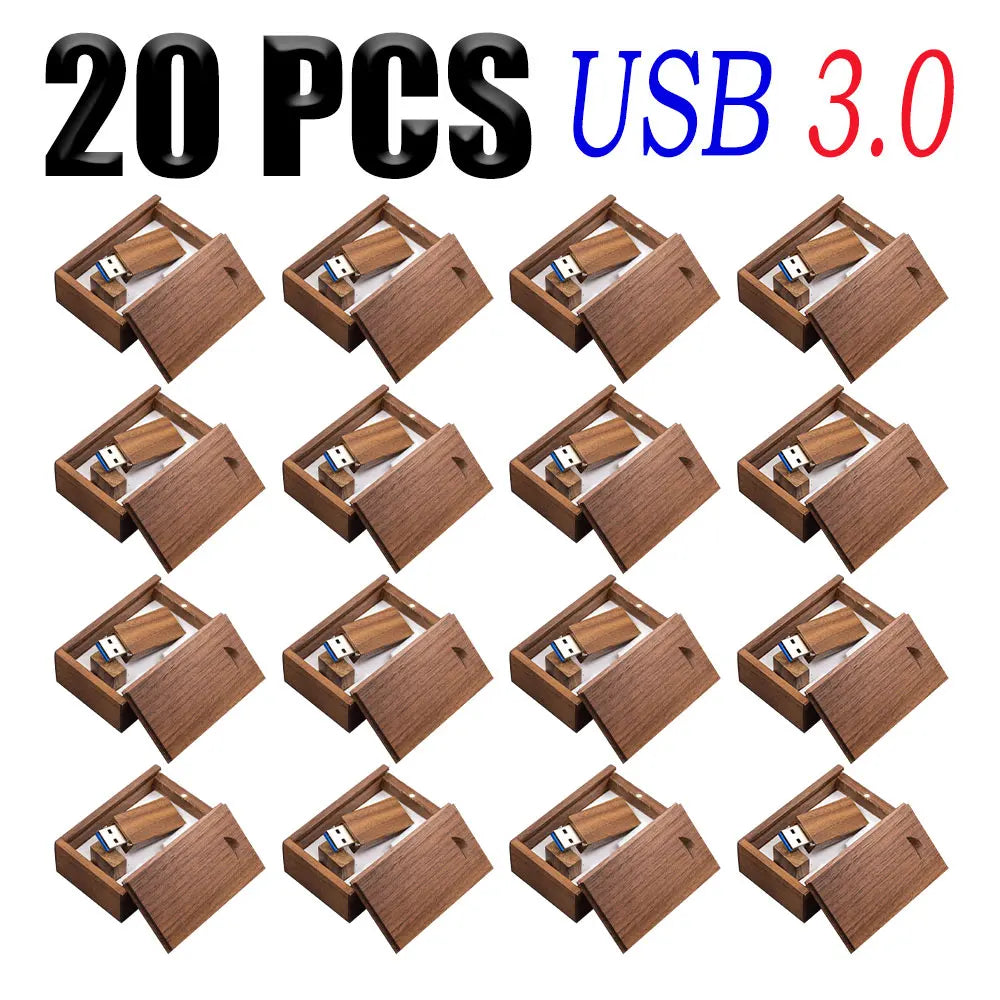 20-Pack Wooden USB 3.0 Flash Drives | Custom Logo 32/64/128GB USB Flash Drive PRIMED 64 GB Walnut-box