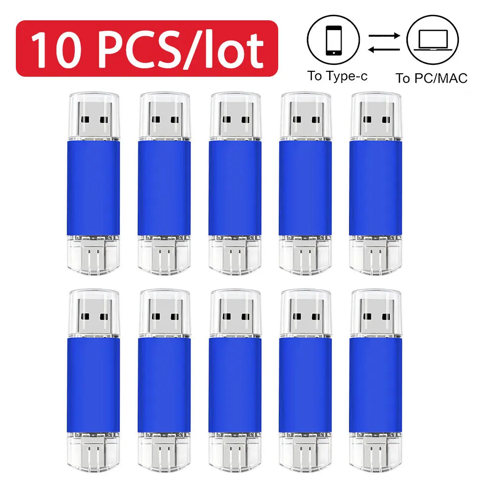 Type-C USB Flash Drive Bulk 10/50 Pcs | Free Custom Logo USB Flash Drive PRIMED 128M Blue 10pcs