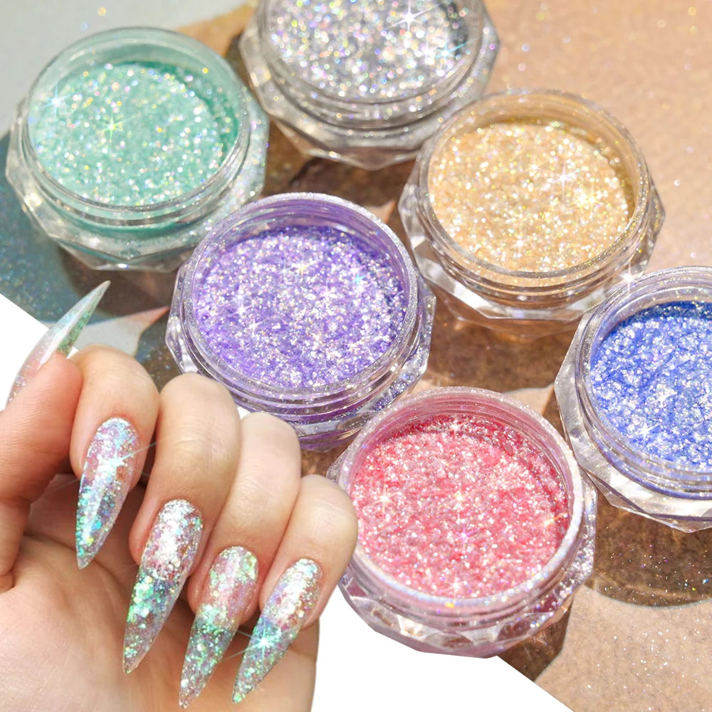 MAFANAILS Opal Neon Glitter Nail Powder Set – 6 Jars