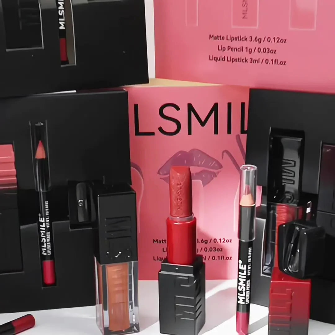 MLSMILE Matte Lipstick Set – Lip Glaze, Liner & Mirror
