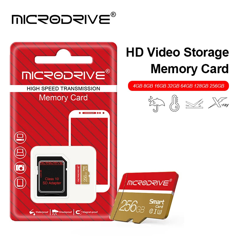 MicroDrive Micro SD Card Class 10 U3 V30 A2 – 4GB to 256GB Flash Memory Card PRIMED
