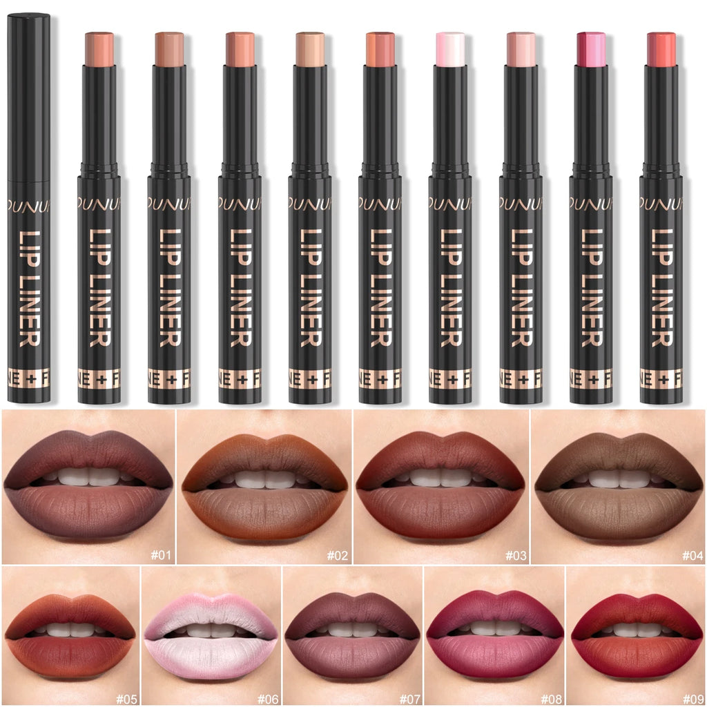 DUNUF 2-in-1 Gradient Lip Liner Lipstick Pen – Matte Velvet Lip Liner Lipstick PRIMED