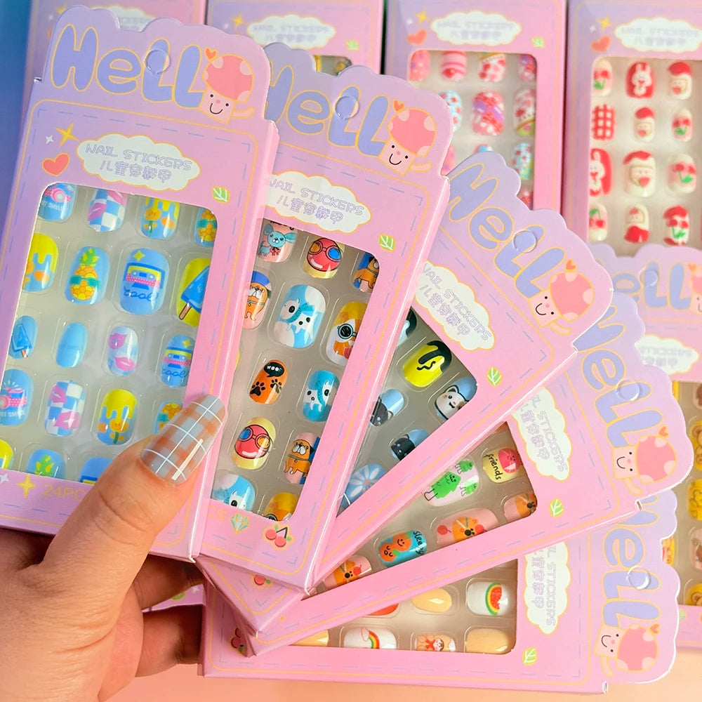 120Pcs Kids Cartoon Press-On Nails – Bear, Bee & Rabbit Kids Press-On Nails PRIMED