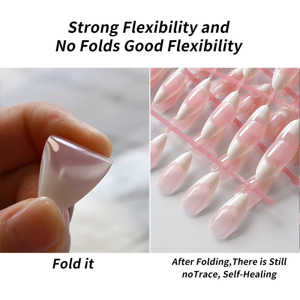 120pcs French Almond Press-On Nails – Nude Pink & White Gradient
