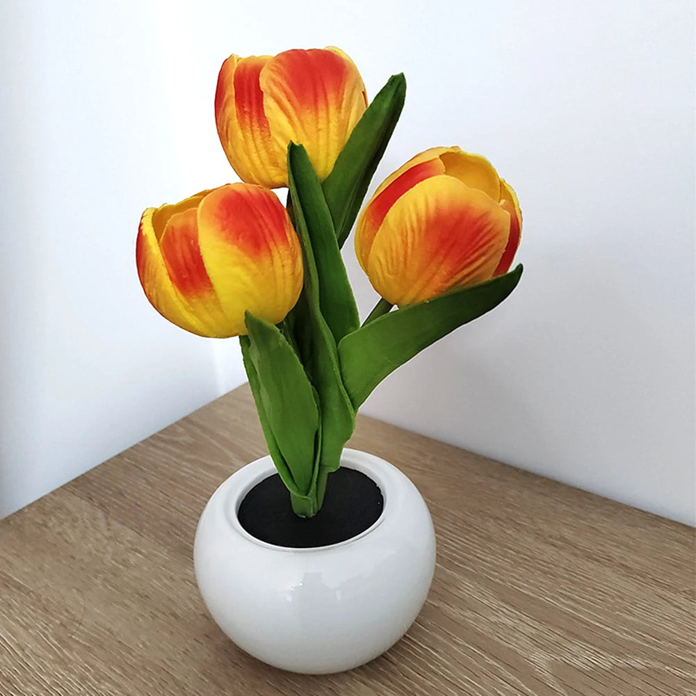 LED Tulip Potted Plant Table Lamp – Warm Night Light Gift LED Table Lamp PRIMED